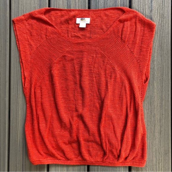 Maeve by Anthropology Tops - Maeve by Anthropologie Vibrant Orange Lace Knit Linen Blend Top Size S